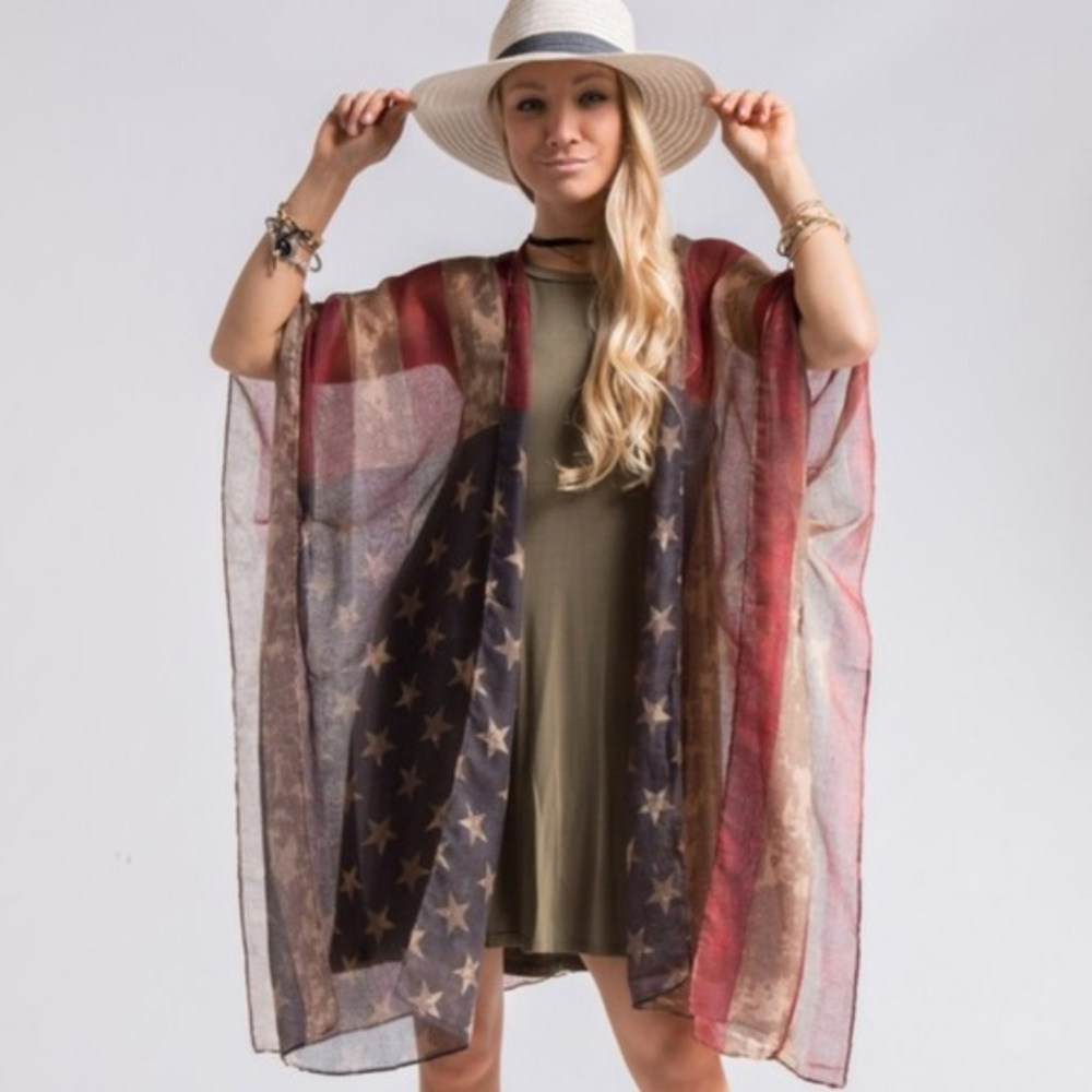 New American Flag Kimono | Color: Blue/Red/White - Picture 4 of 4